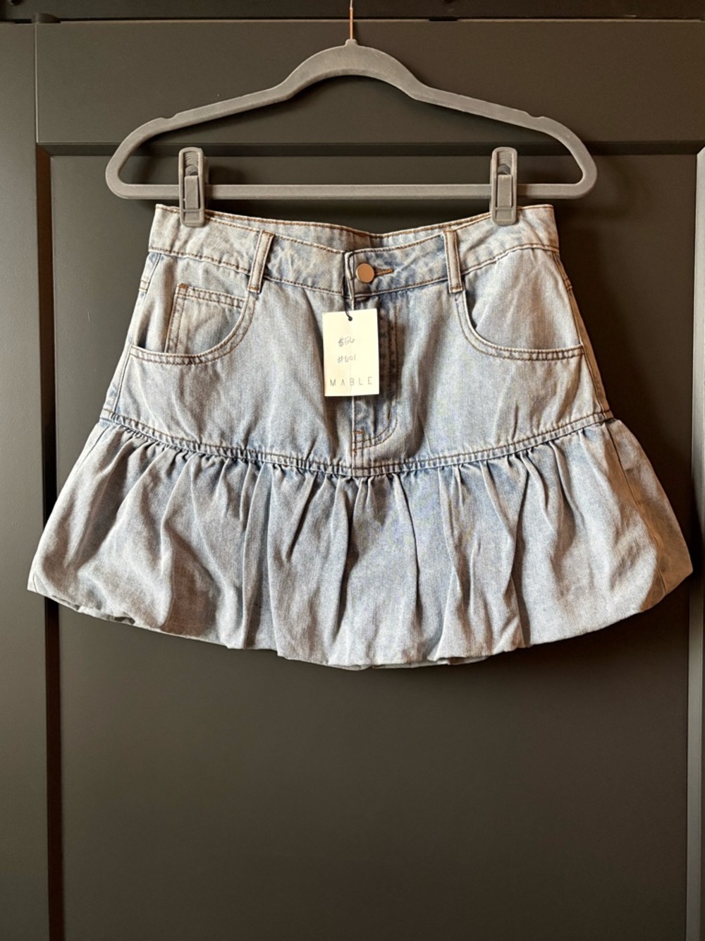 NWT Mable Light Blue Ruffled Denim Mini Skirt